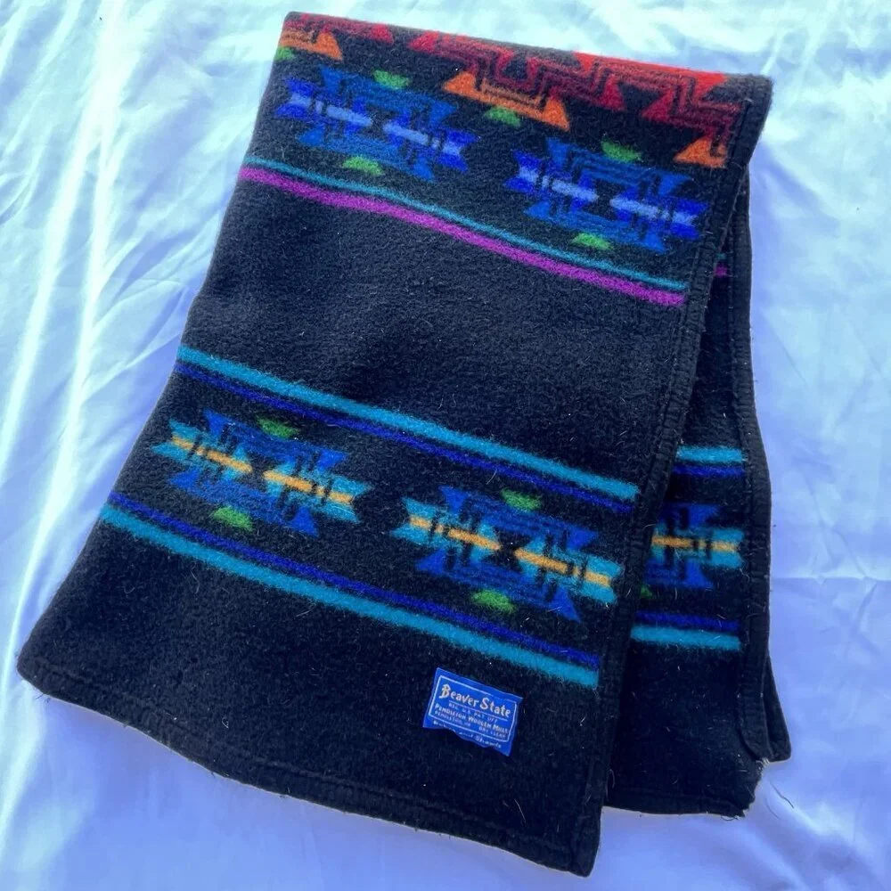 Vtg Pendleton Beaver State Aztec Southwest Wool Blend Saddle Blanket Shawl USA